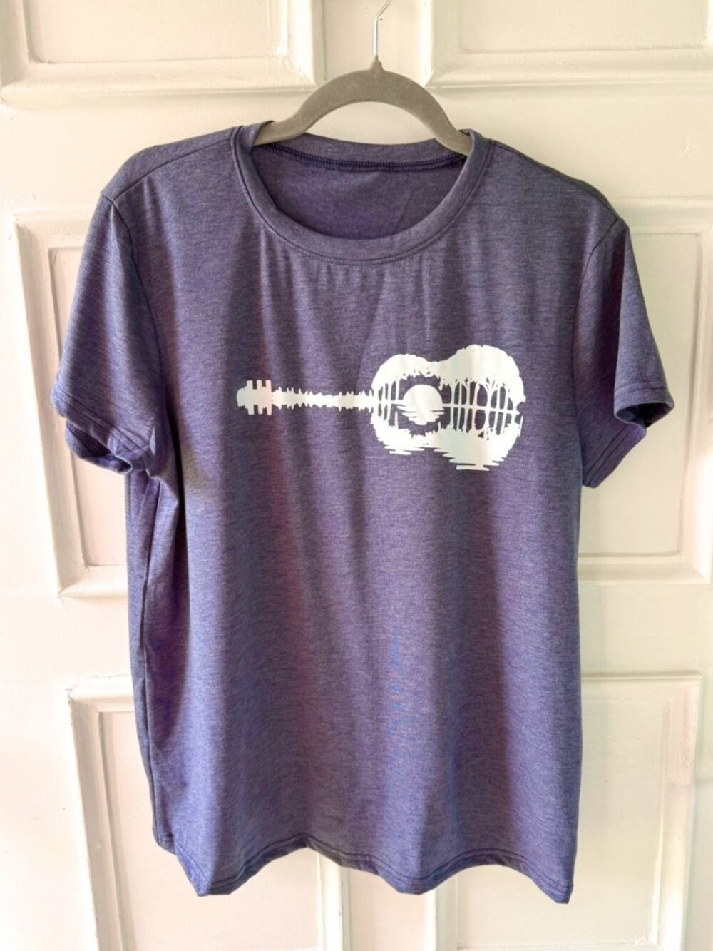 Guitar Graphic Tee Womens L Heathered Purple Music Shirt Acoustic Guitar